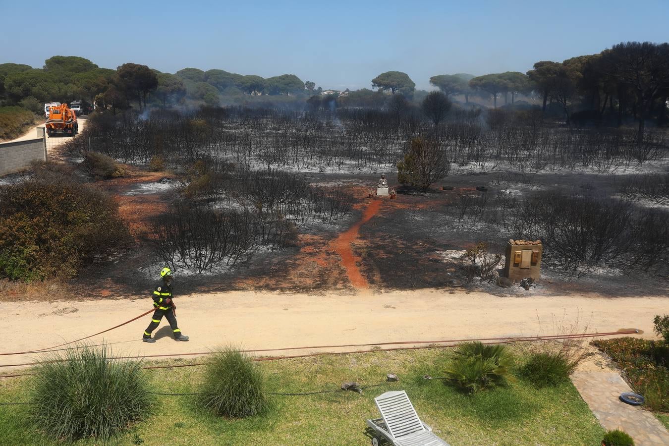 Un grave incendio en el pinar de Roche mantiene en alerta a toda la zona
